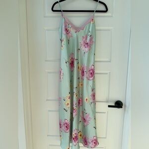 Jones New York Floral Mint Green and Pink Satin Nightgown with Adjustable straps
